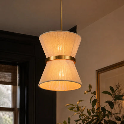 Bohemian Pendant Light with Sculptural Drum Shade