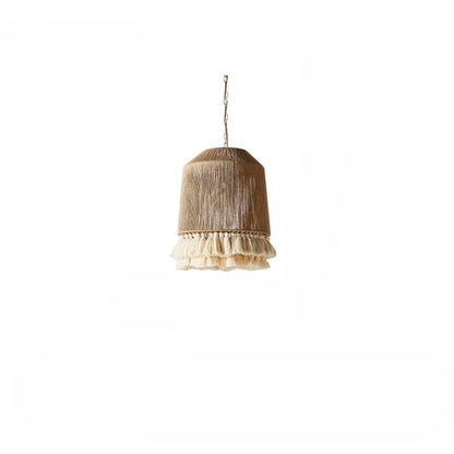 Bohemian Tassel Chandelier with Woven Hemp Shade
