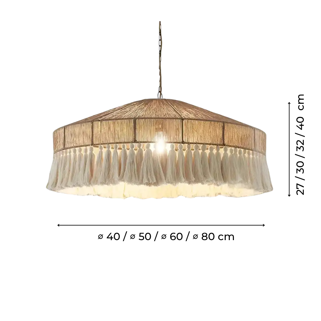 Bohemian Tassel Chandelier with Woven Hemp Shade
