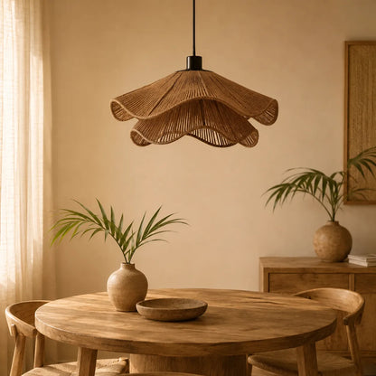 Boho Jute Pendant Light with Flower-Inspired Form