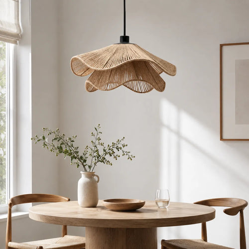 Boho Jute Pendant Light with Flower-Inspired Form