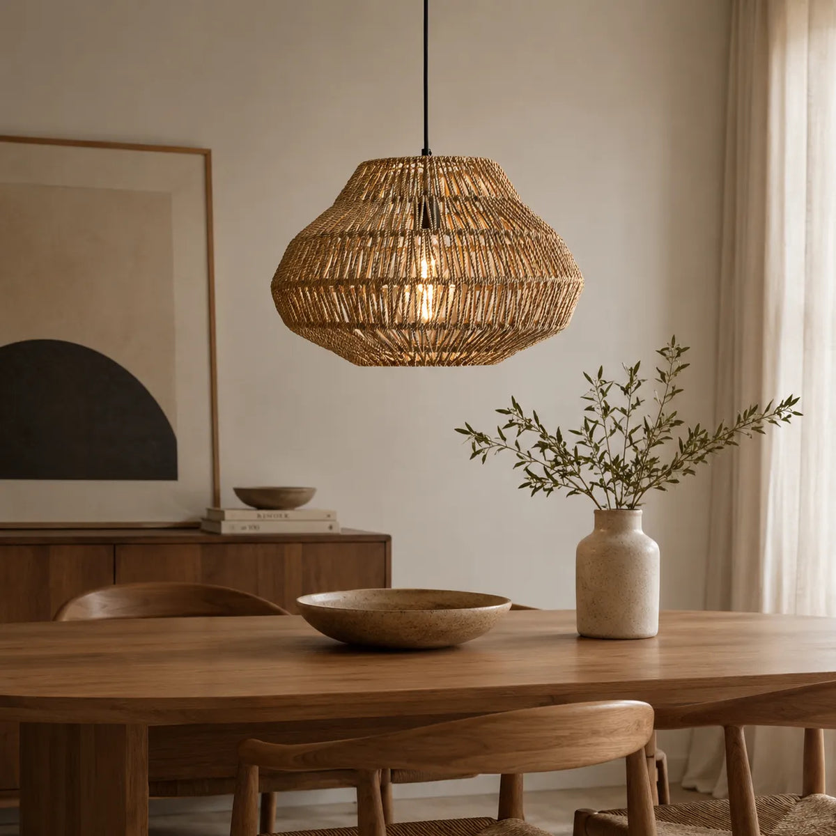 Nina Bohemian Handwoven Rattan Pendant Light