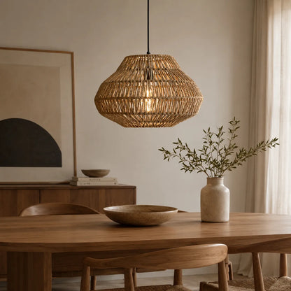 Boho Style Handwoven Rattan Pendant Light with Natural Texture
