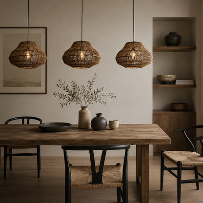 Boho Style Handwoven Rattan Pendant Light with Natural Texture