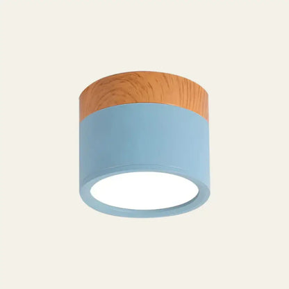 Button Natural Wood Flush Mount Light