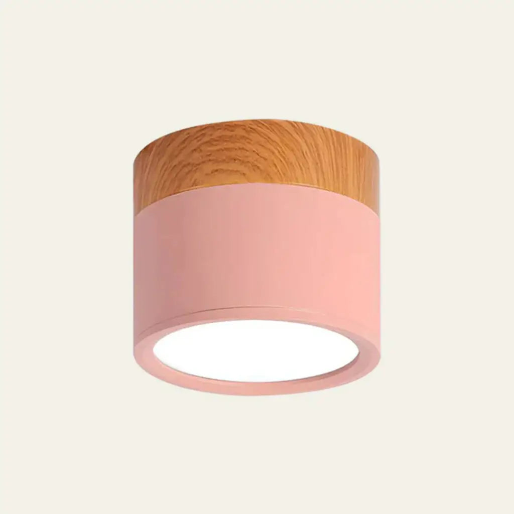 Button Japandi Wood Accent Mini LED Flush Mount Ceiling Light
