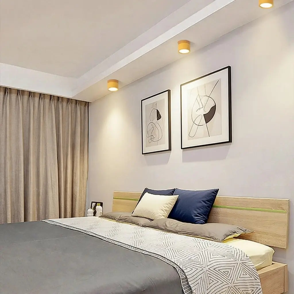 Button Japandi Wood Accent Mini LED Flush Mount Ceiling Light