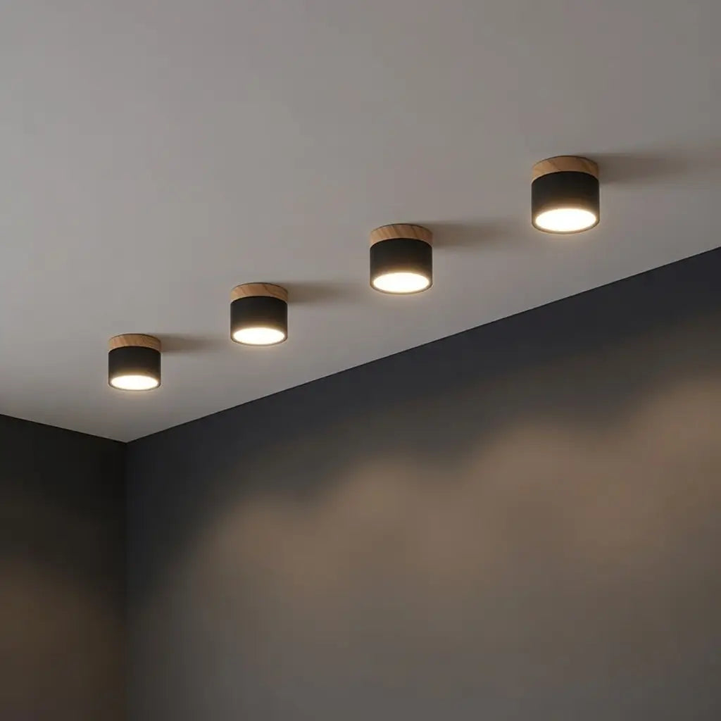 Button Japandi Wood Accent Mini LED Flush Mount Ceiling Light