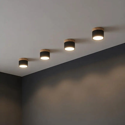 Button Natural Wood Flush Mount Light