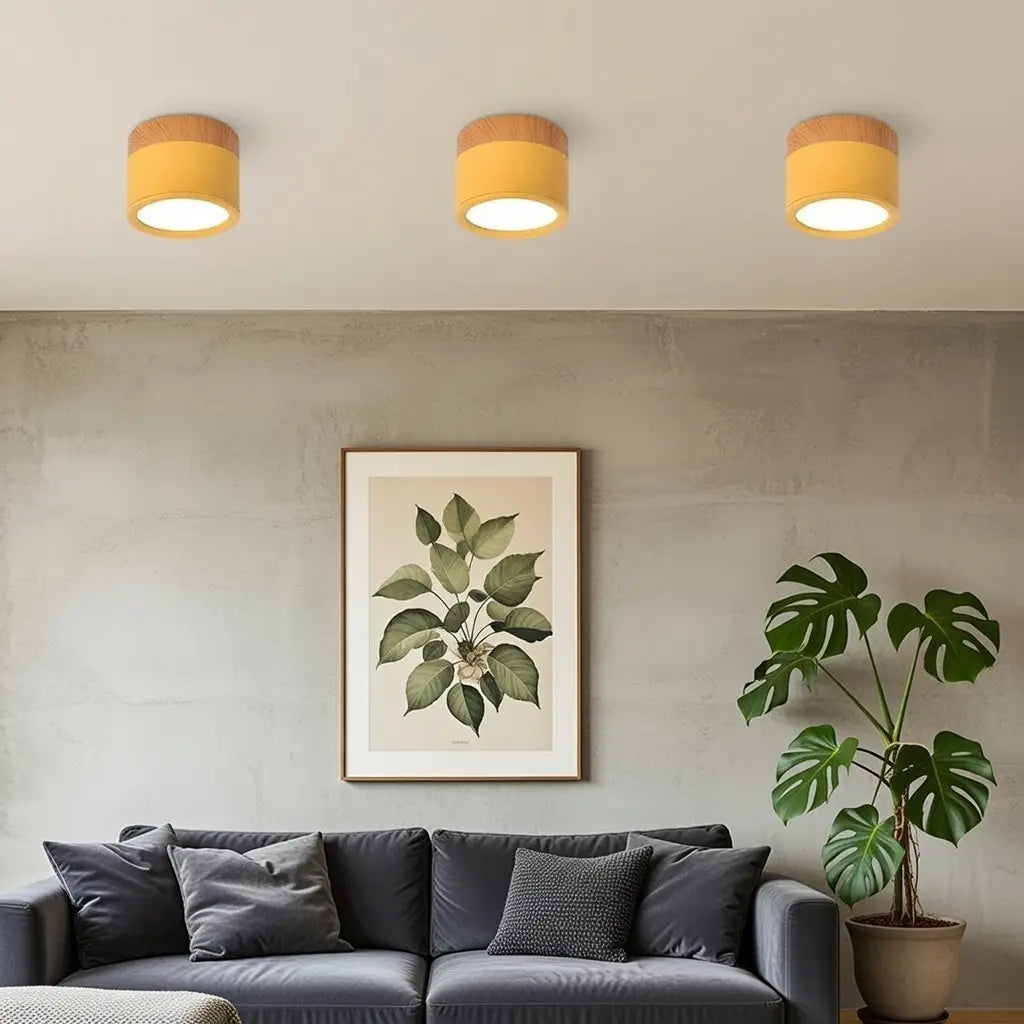 Button Natural Wood Flush Mount Light