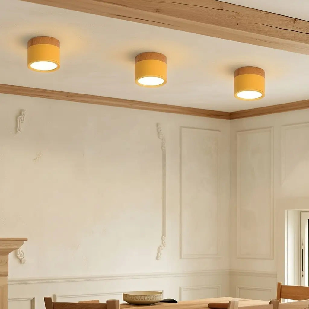 Button Japandi Wood Accent Mini LED Flush Mount Ceiling Light