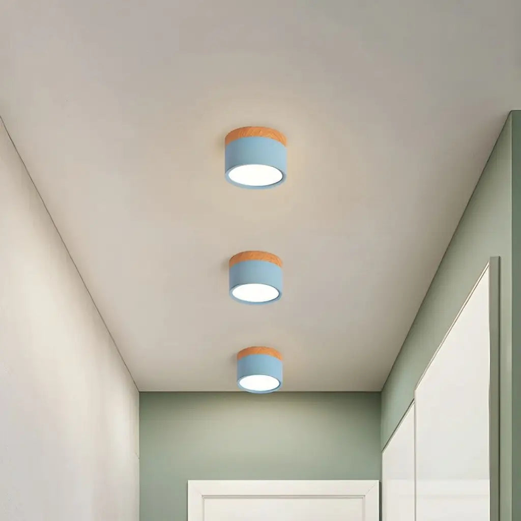 Button Japandi Wood Accent Mini LED Flush Mount Ceiling Light