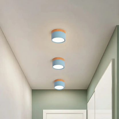 Button Natural Wood Flush Mount Light