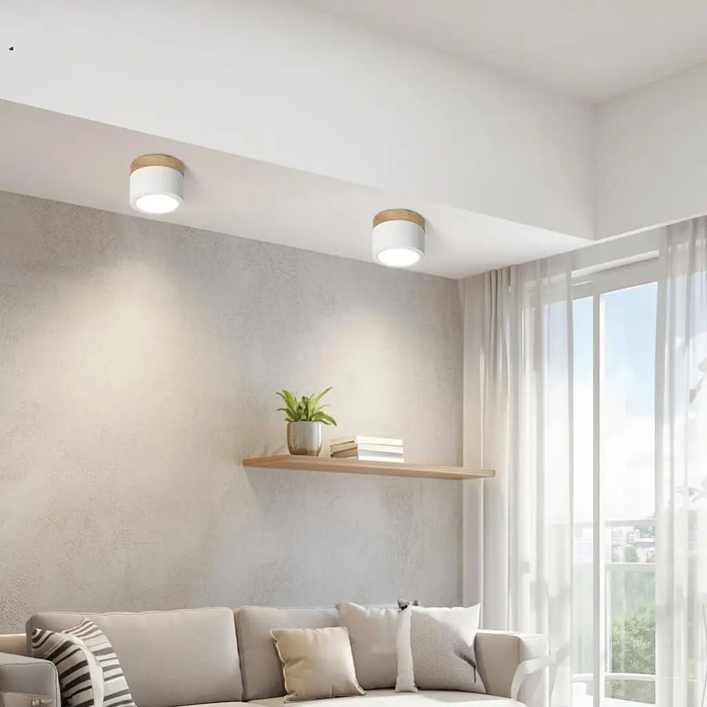 Button Japandi Wood Accent Mini LED Flush Mount Ceiling Light
