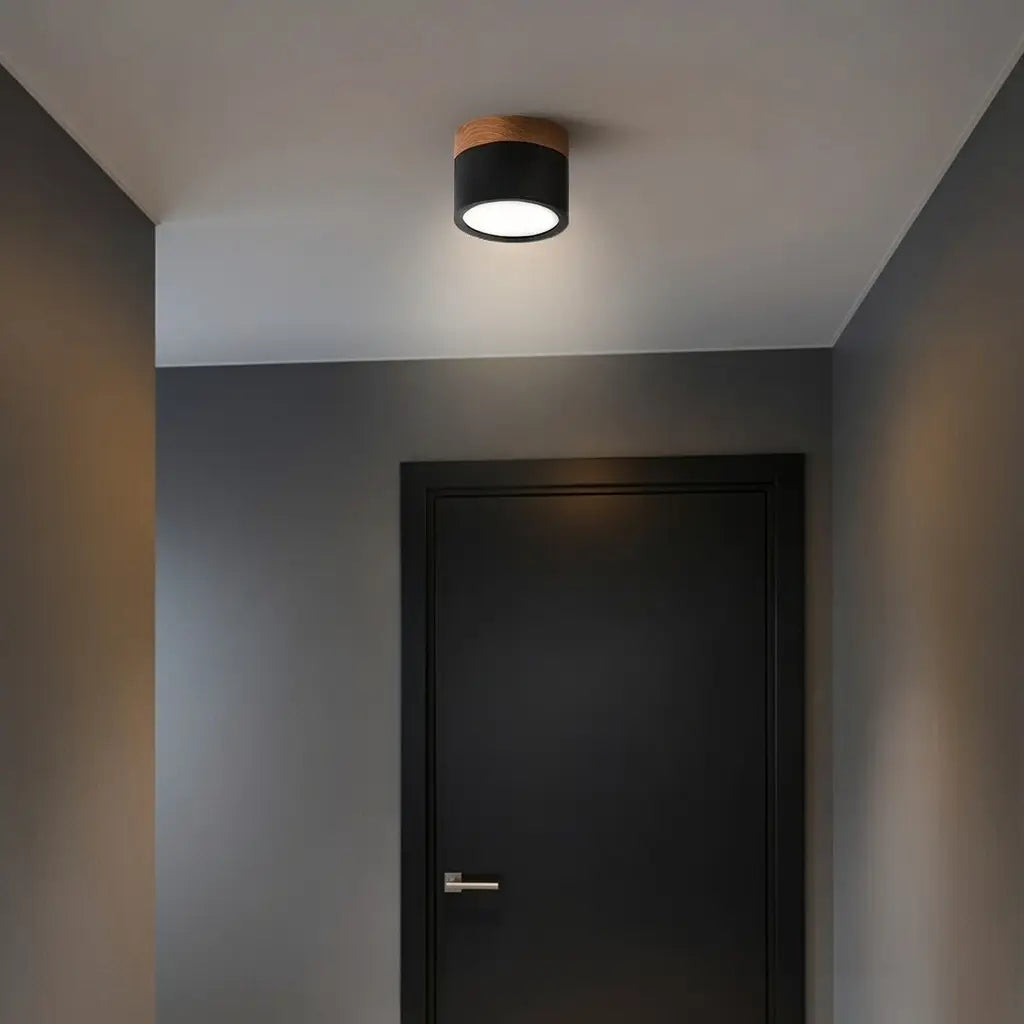 Button Japandi Wood Accent Mini LED Flush Mount Ceiling Light