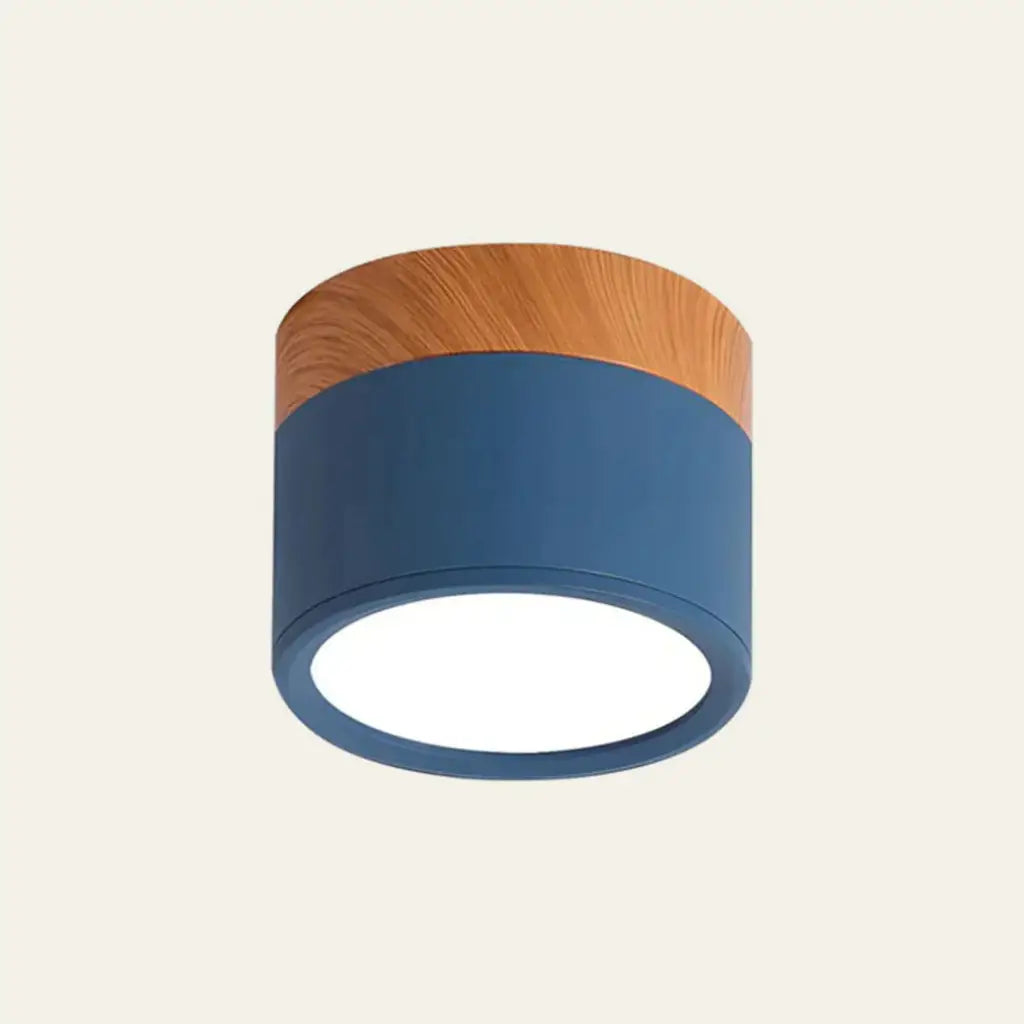 Button Japandi Wood Accent Mini LED Flush Mount Ceiling Light