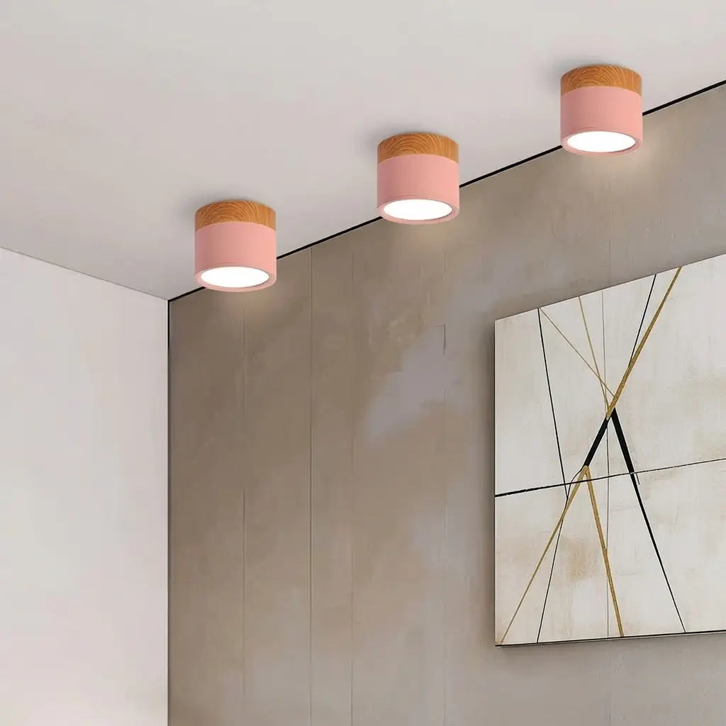 Button Japandi Wood Accent Mini LED Flush Mount Ceiling Light