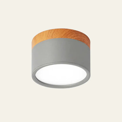 Button Natural Wood Flush Mount Light