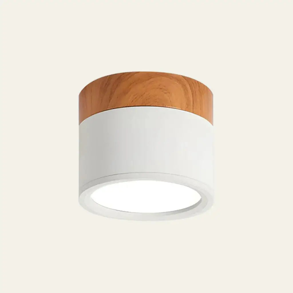 Button Japandi Wood Accent Mini LED Flush Mount Ceiling Light