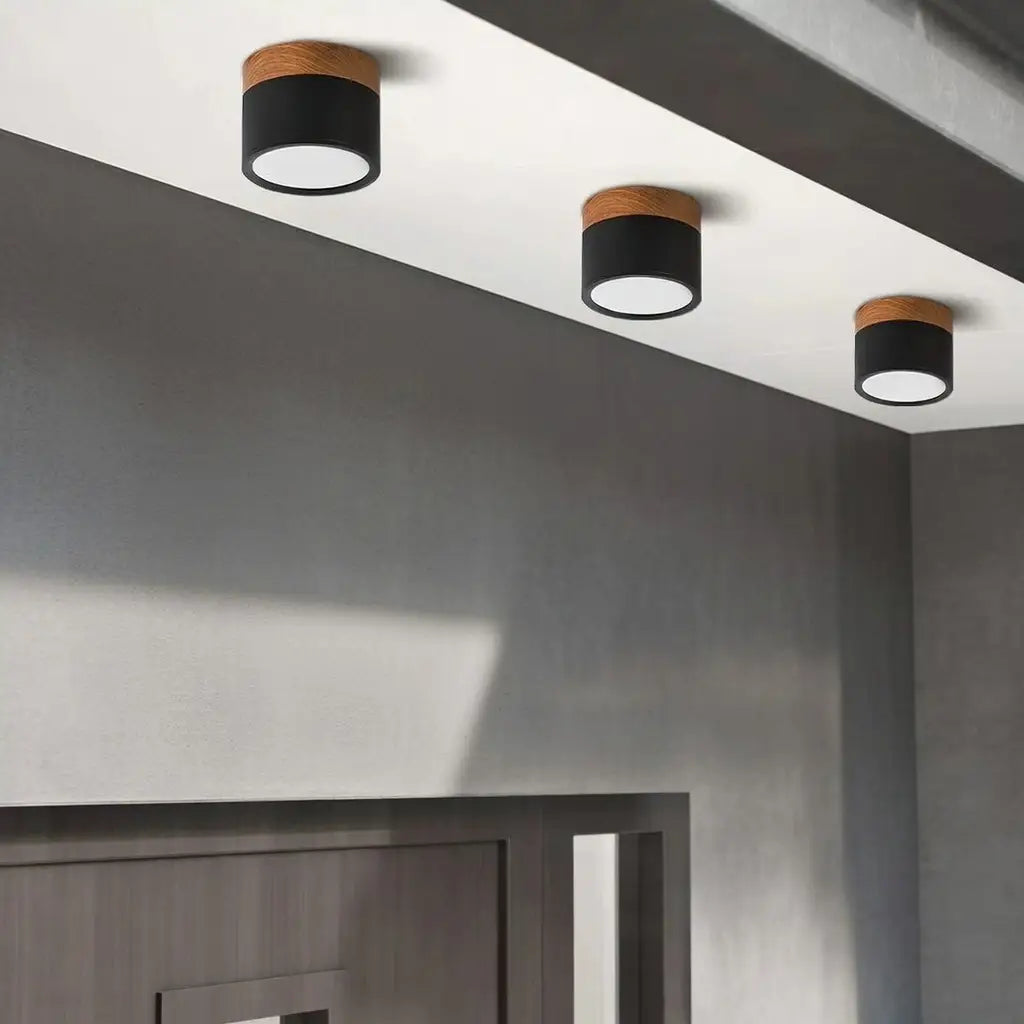 Button Japandi Wood Accent Mini LED Flush Mount Ceiling Light