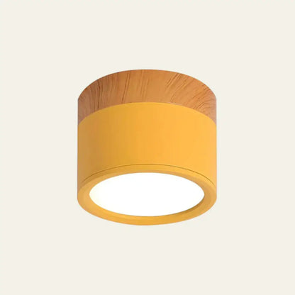 Button Natural Wood Flush Mount Light