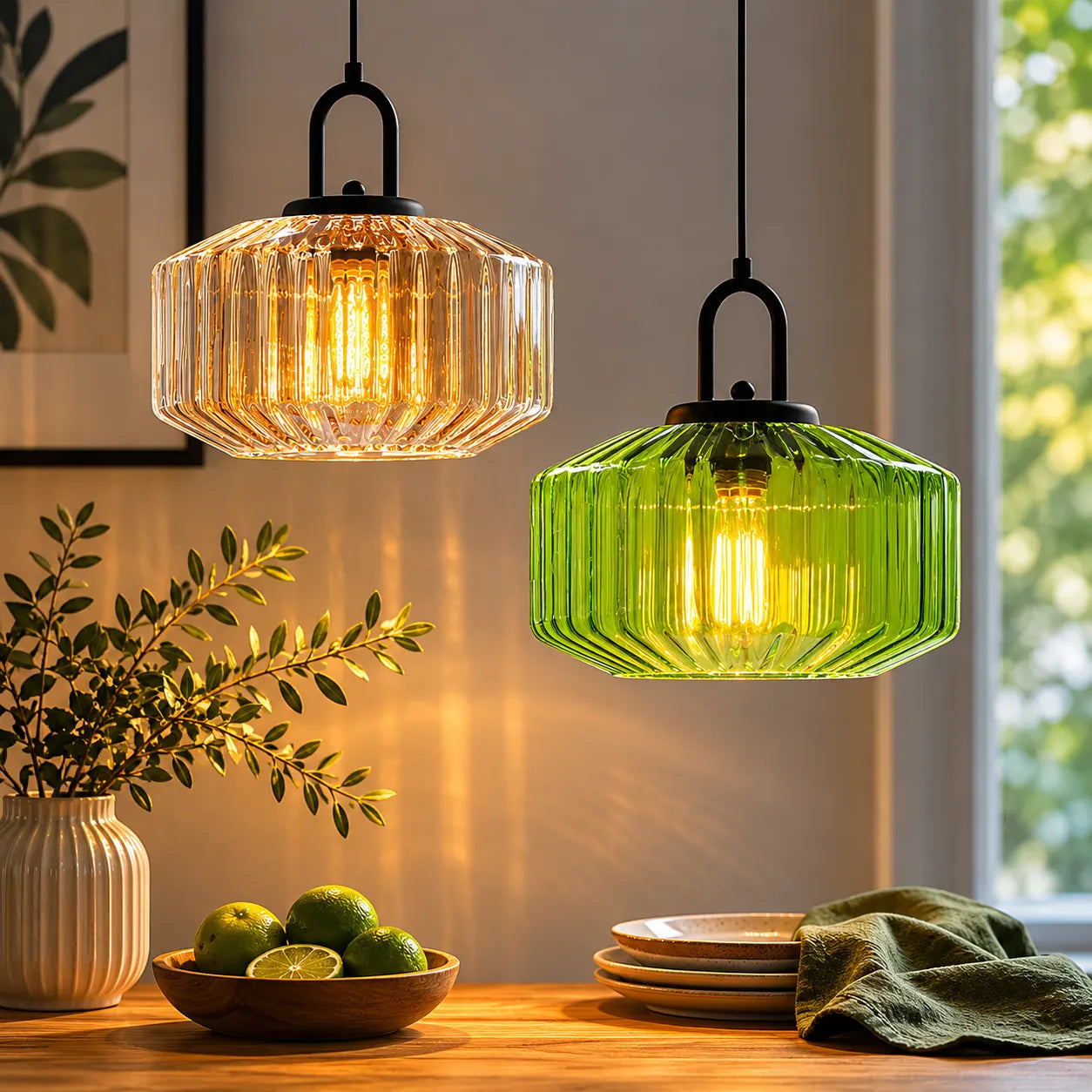 Colored Glass Pendant Light with Retro Minimal Form