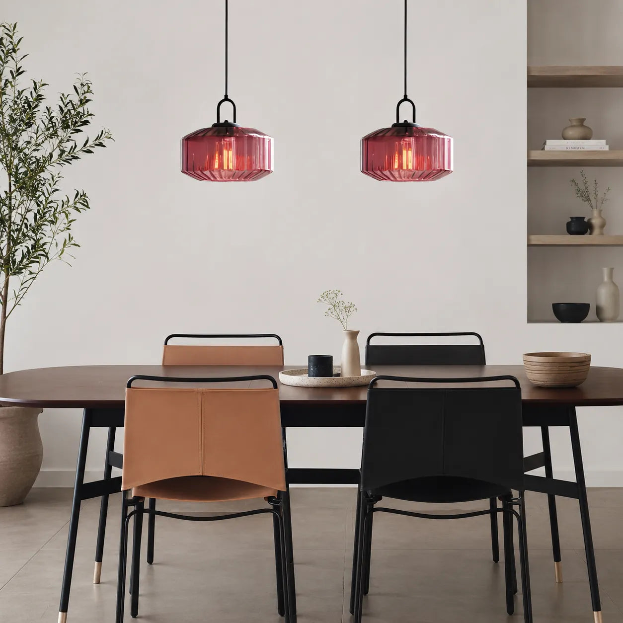 Colored Glass Pendant Light with Retro Minimal Form