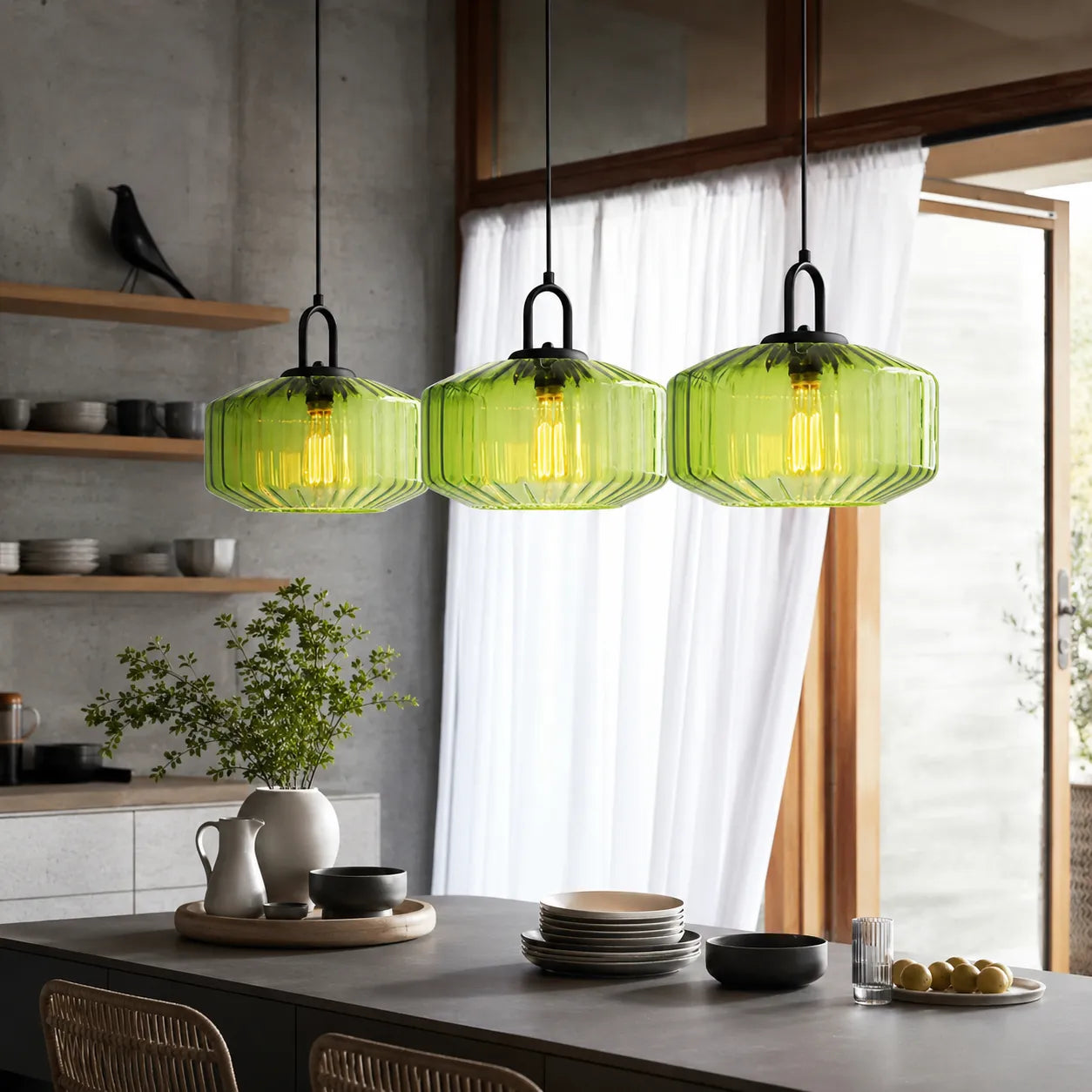 Colored Glass Pendant Light with Retro Minimal Form