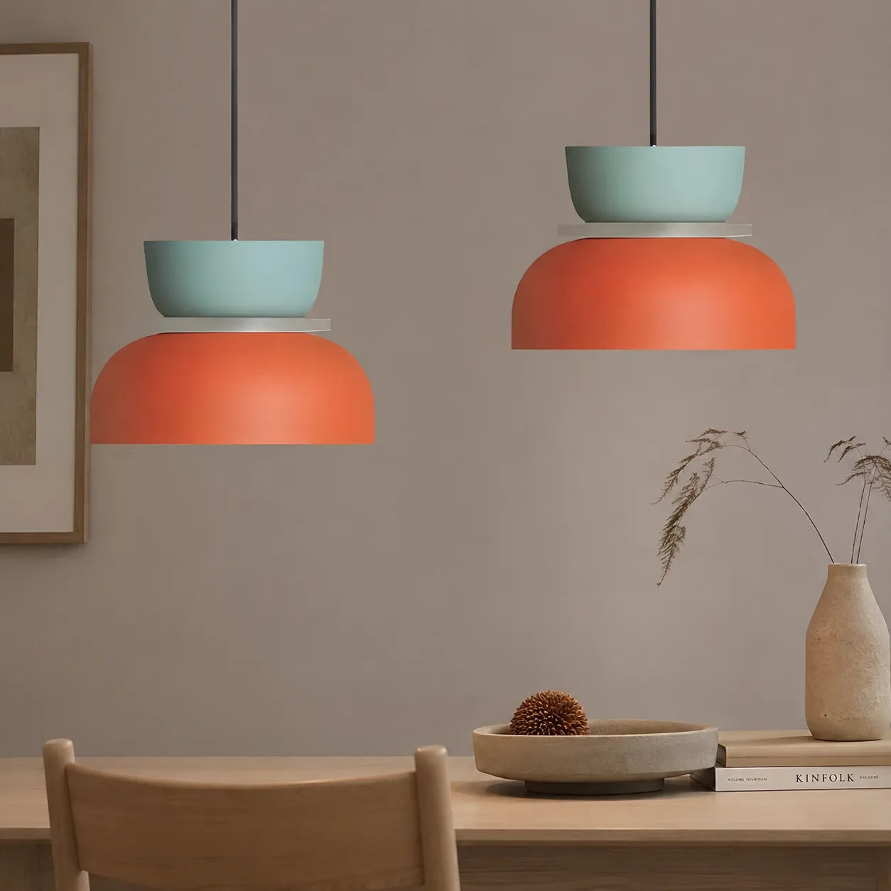 Colorful Bowl Pendant Light with Minimal Form