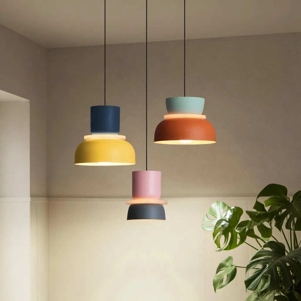 Colorful Bowl Pendant Light with Minimal Form