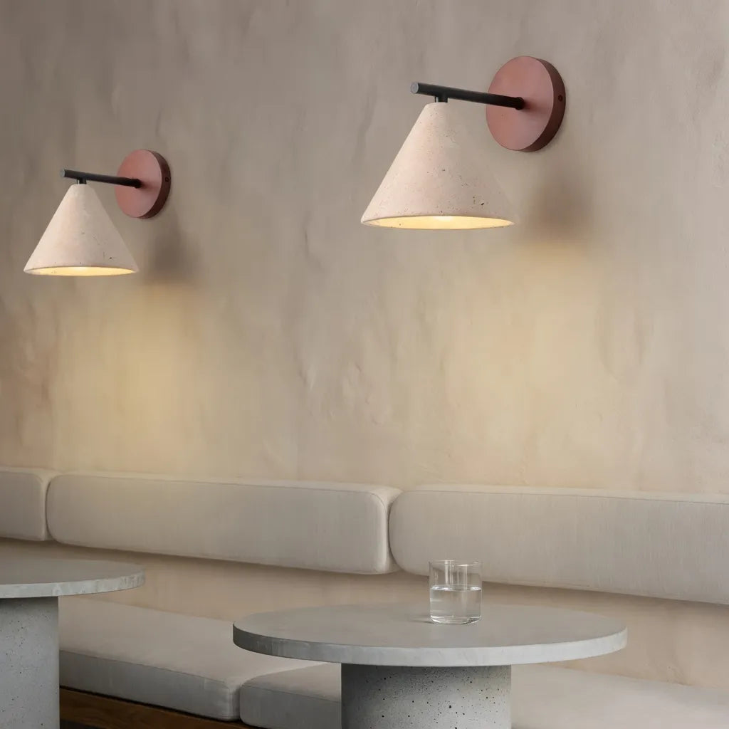 Indigo Minimalist Travertine & Wood Cone Wall Light