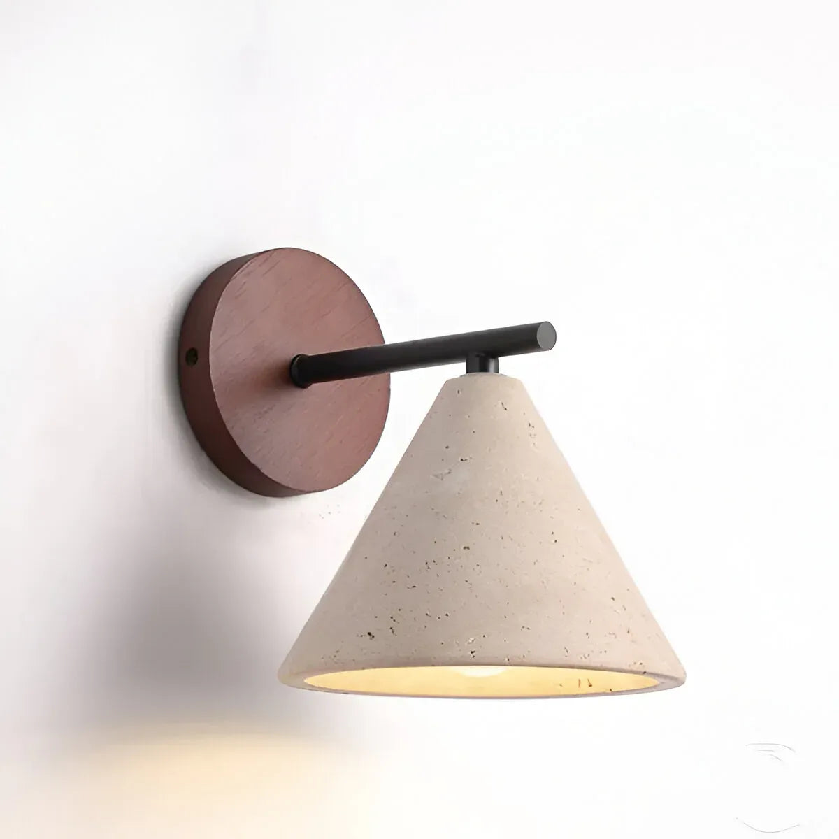 Indigo Minimalist Travertine & Wood Cone Wall Light