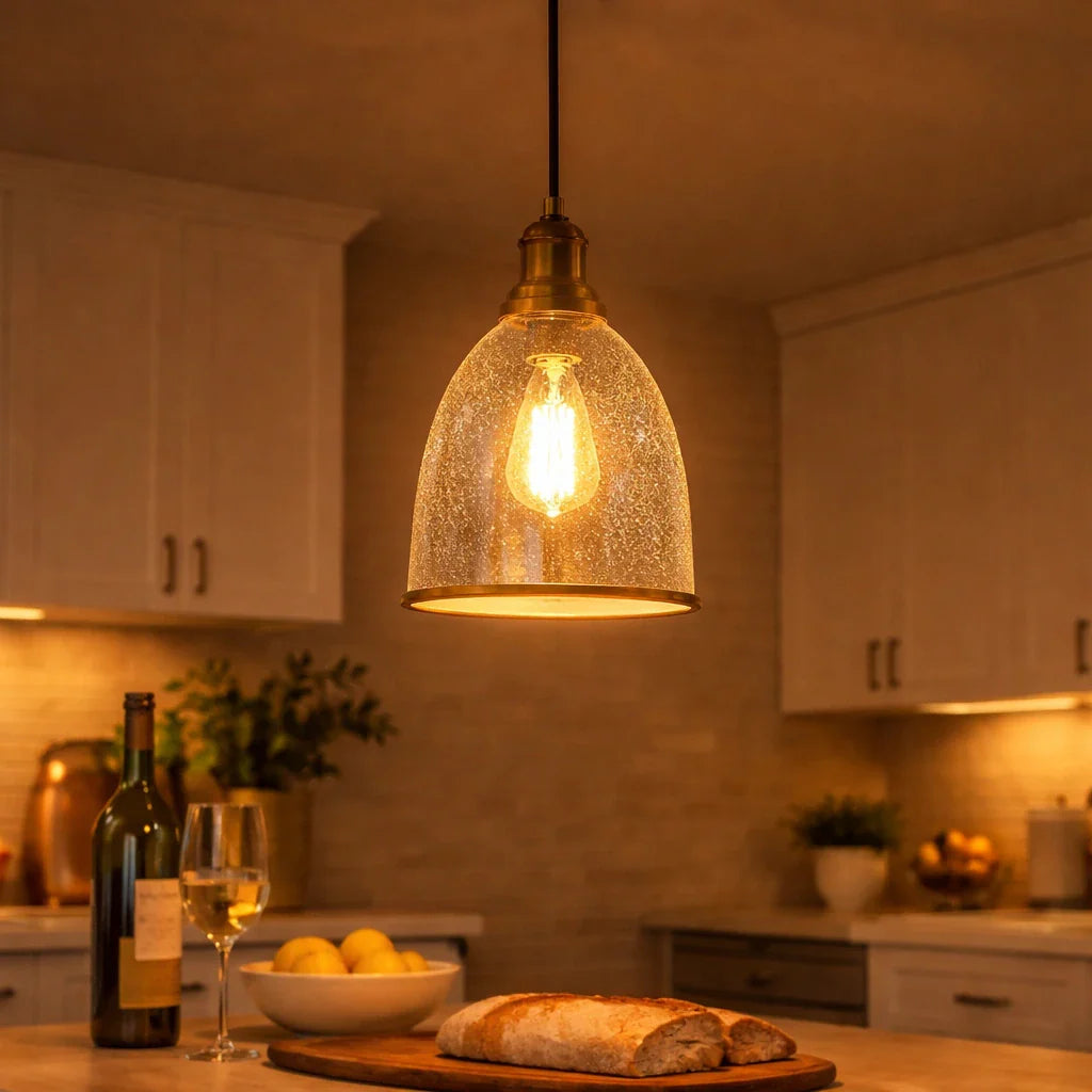 Klara Contemporary Seeded Glass Dome Pendant Light