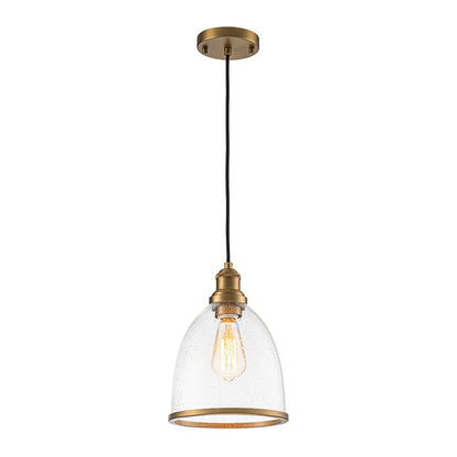 Contemporary 1-Light Dome Shape Seeded Glass Pendant For Dining Table