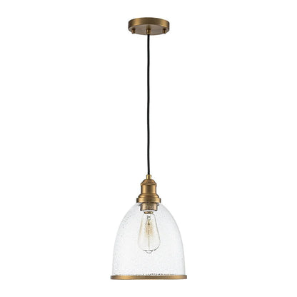 Contemporary 1-Light Dome Shape Seeded Glass Pendant For Dining Table