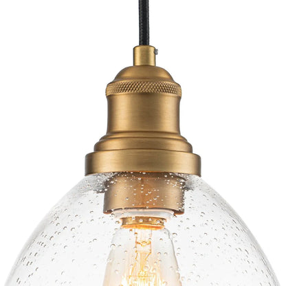 Contemporary 1-Light Dome Shape Seeded Glass Pendant For Dining Table