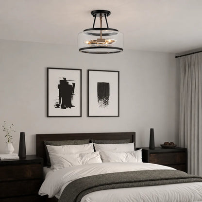 Contemporary 3-Light Clear Glass Drum Semi-Flush Mount