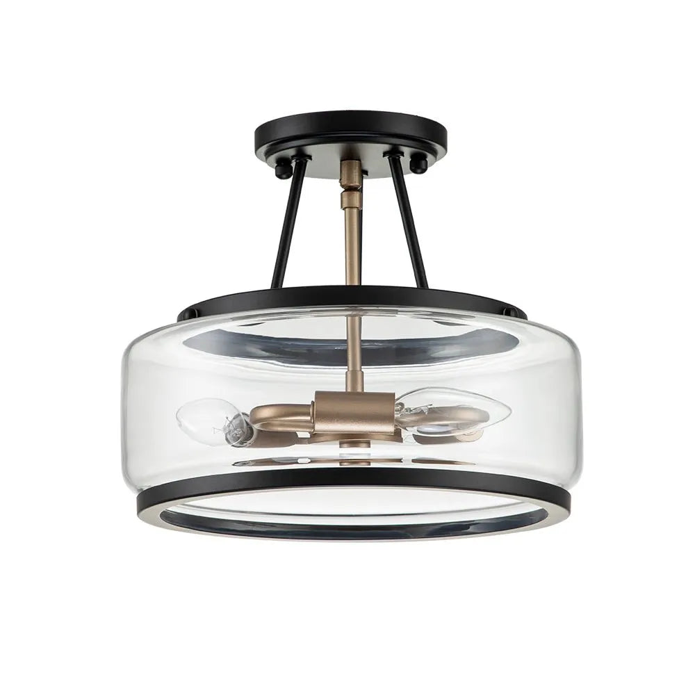 Contemporary 3-Light Clear Glass Drum Semi-Flush Mount