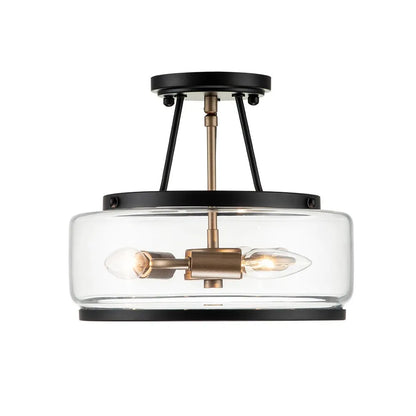 Contemporary 3-Light Clear Glass Drum Semi-Flush Mount