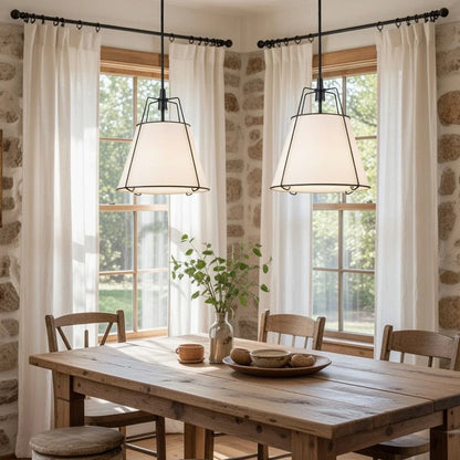 Contemporary Linen Tapered Cone Pendant Light