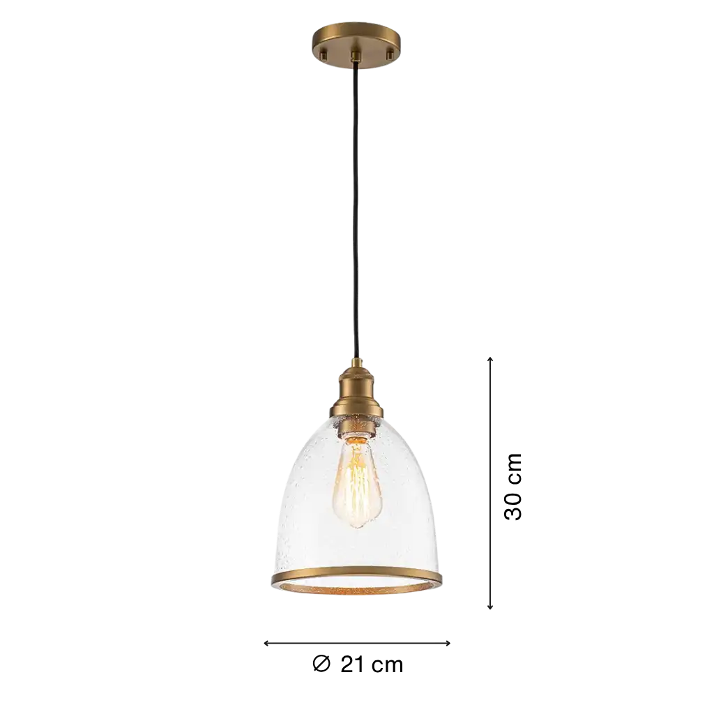 Contemporary 1-Light Dome Shape Seeded Glass Pendant For Dining Table