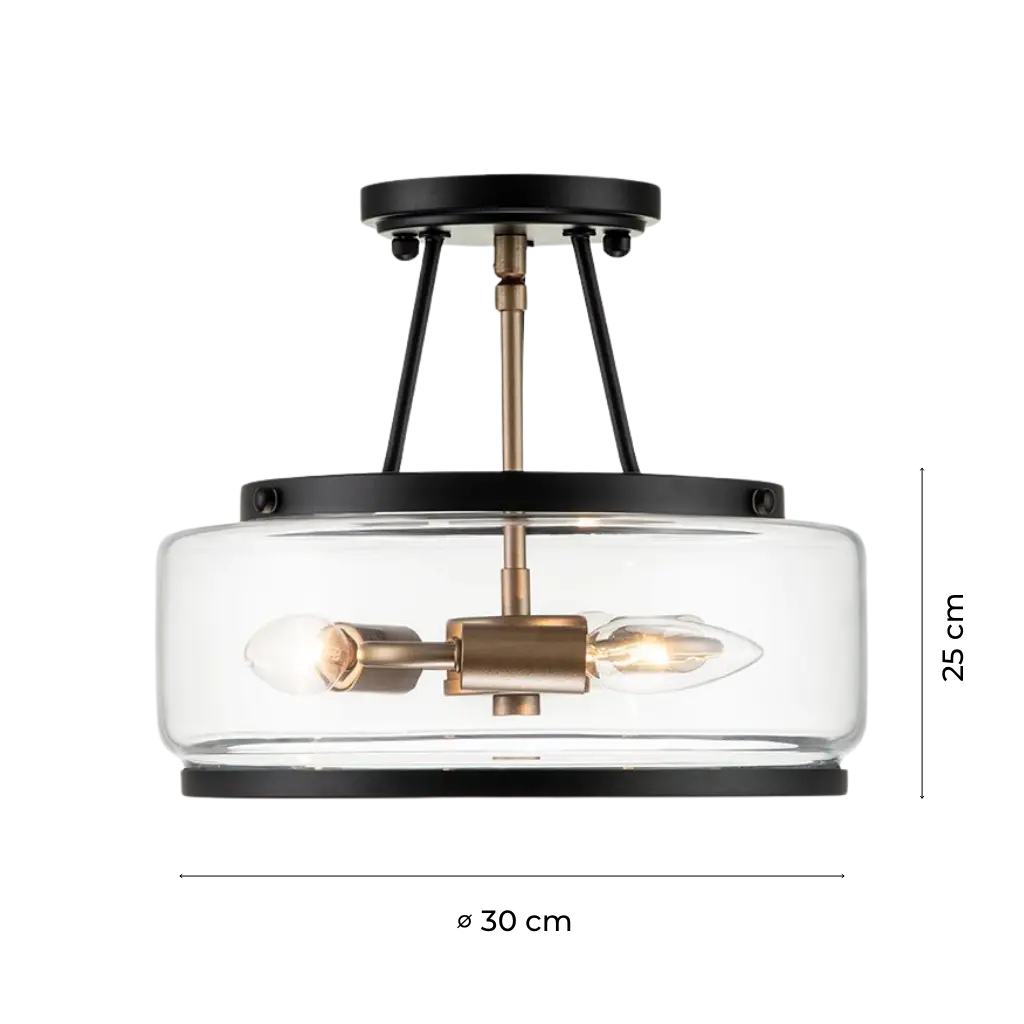Contemporary 3-Light Clear Glass Drum Semi-Flush Mount
