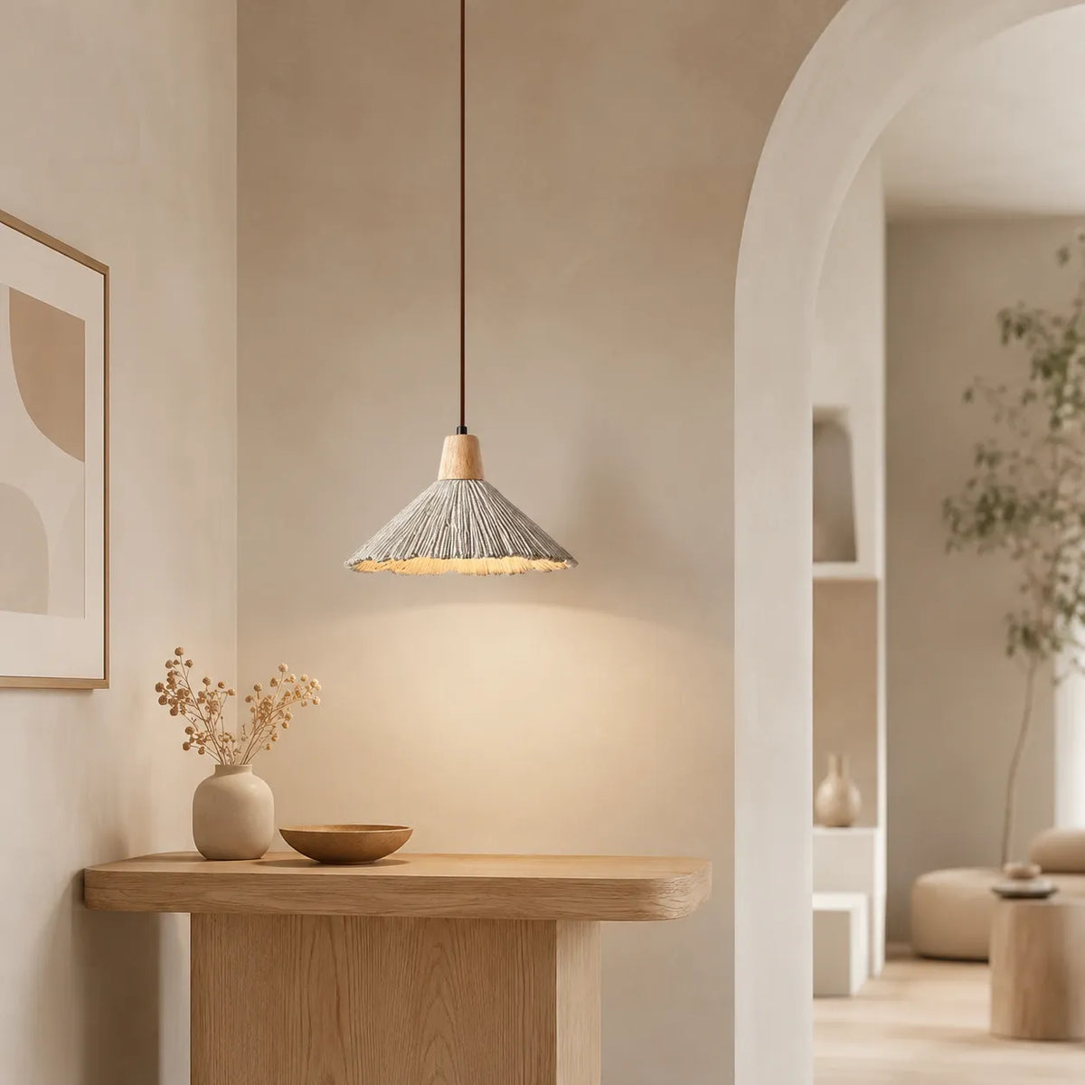 Arien Wabi-Sabi Cement & Wood Pendant Light