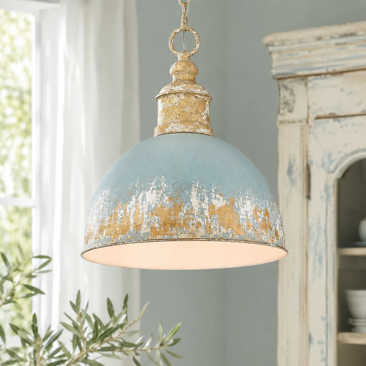 Nadine Vintage Brass Patina Dome Pendant Light