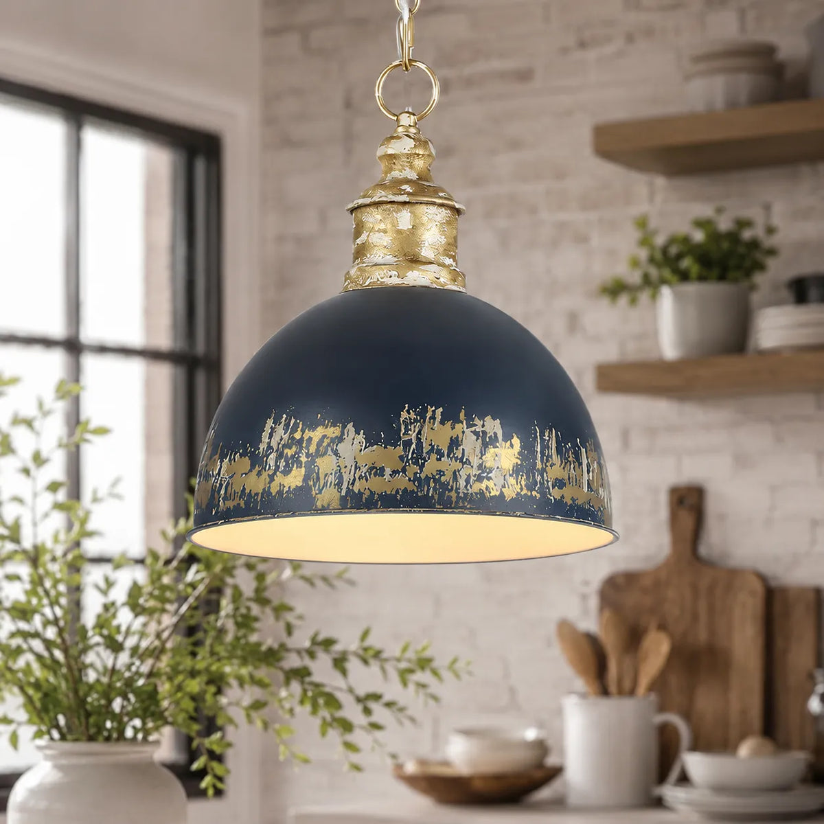 Nadine Vintage Brass Patina Dome Pendant Light