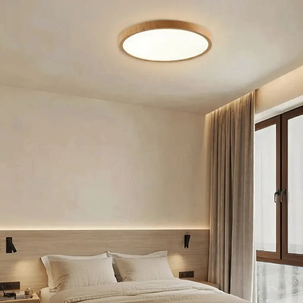 Ethos Minimalist Wood-Grain Slim LED Flush Mount Ceiling Light