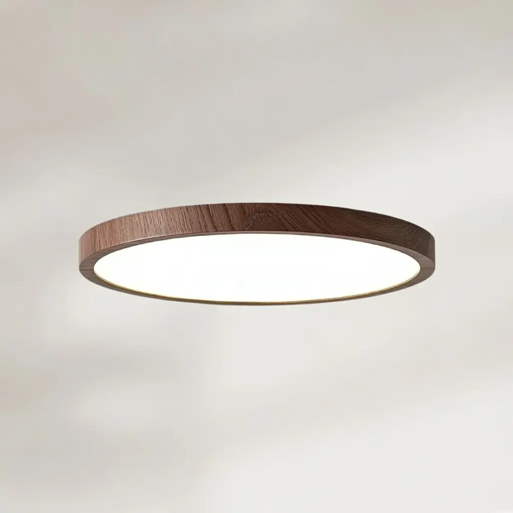 Ethos Minimalist Wood-Grain Slim LED Flush Mount Ceiling Light