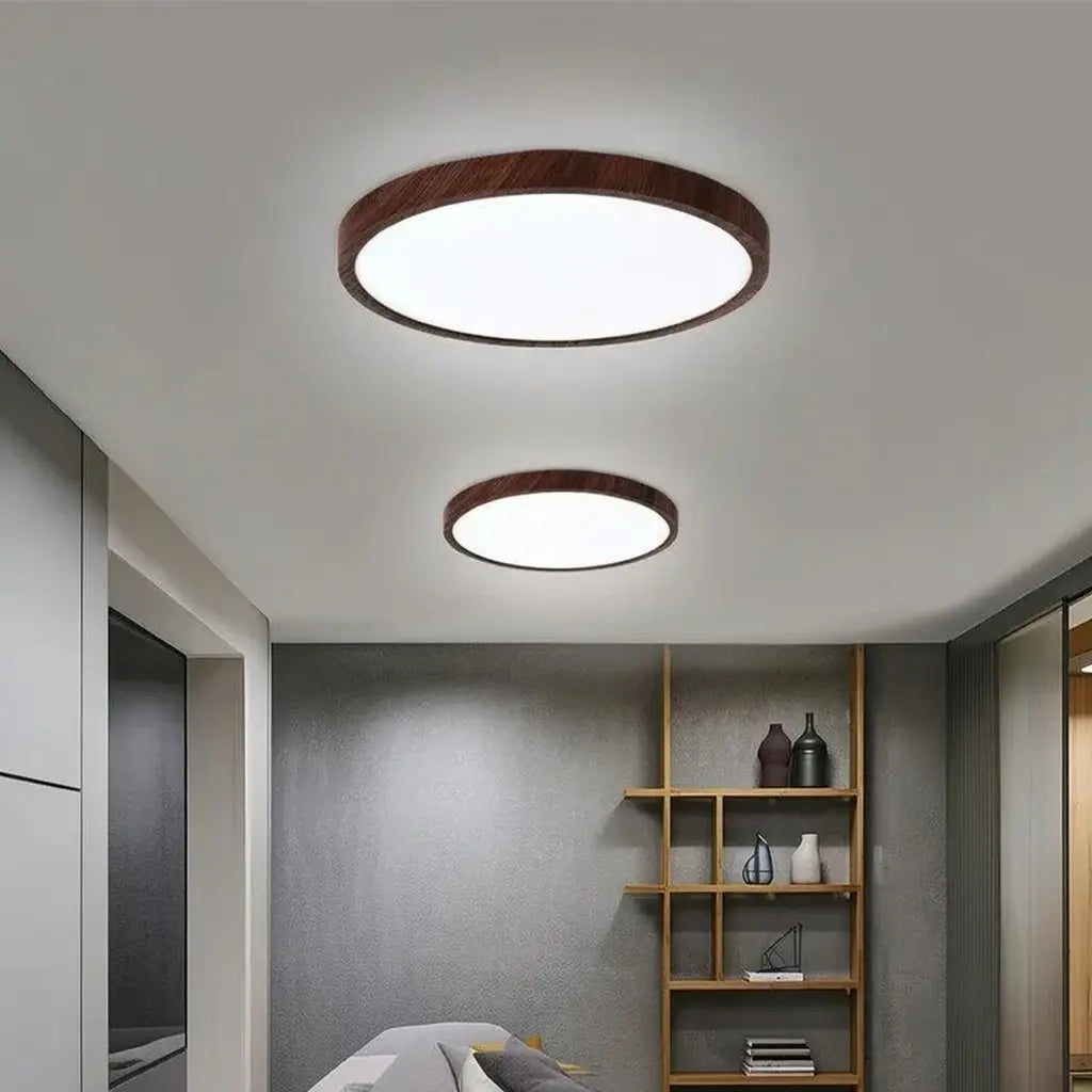 Ethos Minimalist Wood-Grain Slim LED Flush Mount Ceiling Light