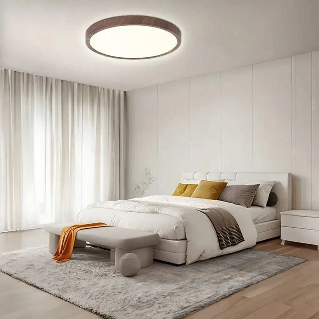 Ethos Minimalist Wood-Grain Slim LED Flush Mount Ceiling Light