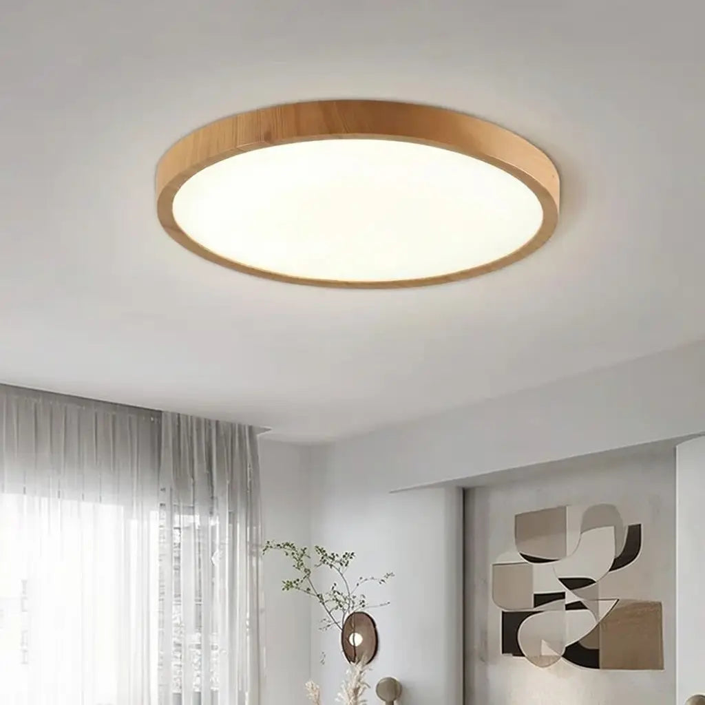 Ethos Minimalist Wood-Grain Slim LED Flush Mount Ceiling Light